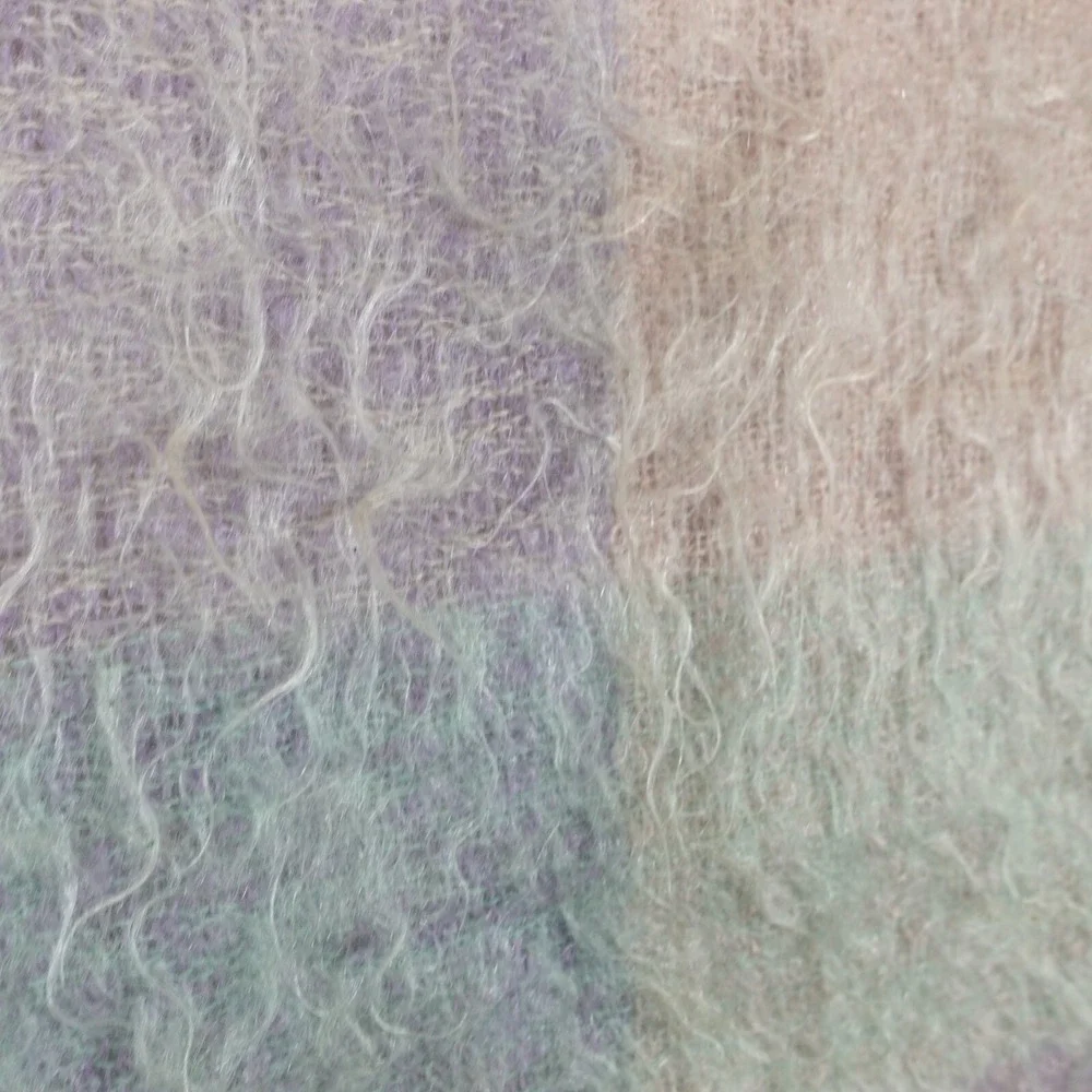 Mohair Throw Blanket Plaid Fuzzy Purple Green Woolmark Tag CHEVRE by ROBIN 68/44